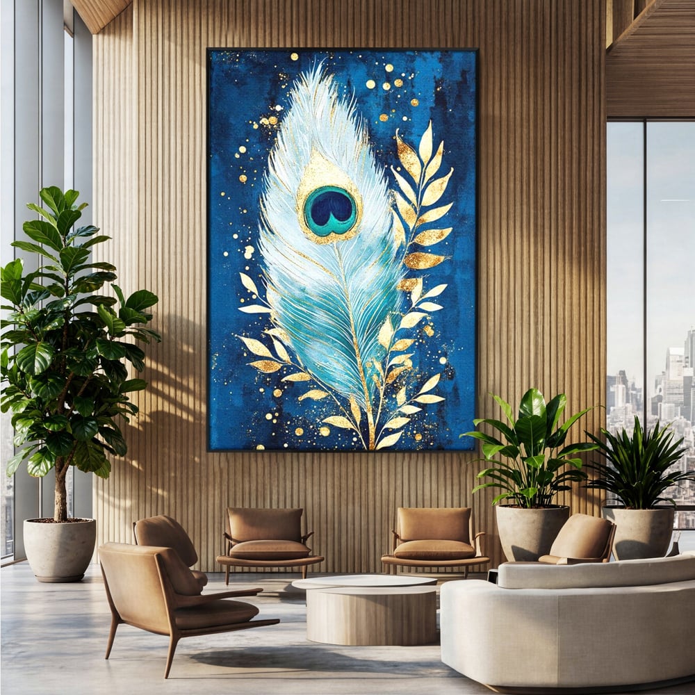 Tablou Canvas Premium, LuxCanva® M1402, O Pana Fermecata, Paun, Penaj, Auriu, Stralucitor, Elegant, Lux, Exotic, Rafinament, Detaliat, Abstract, Birou, Living, Camera Copil