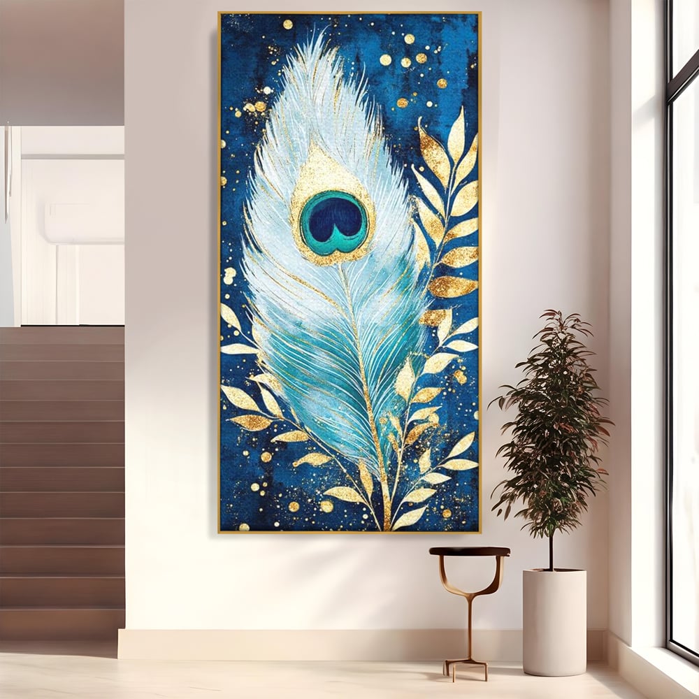 Tablou Canvas Premium, LuxCanva® M1402, O Pana Fermecata, Paun, Penaj, Auriu, Stralucitor, Elegant, Lux, Exotic, Rafinament, Detaliat, Abstract, Birou, Living, Camera Copil