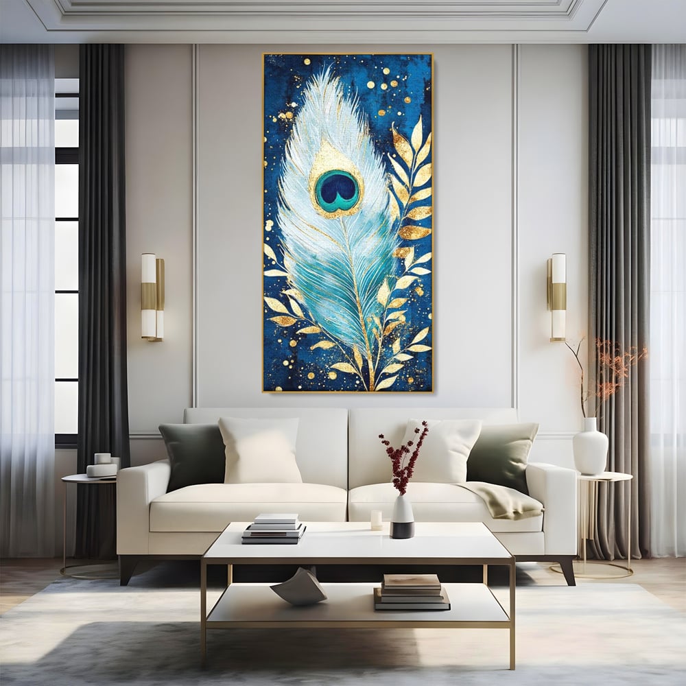 Tablou Canvas Premium, LuxCanva® M1402, O Pana Fermecata, Paun, Penaj, Auriu, Stralucitor, Elegant, Lux, Exotic, Rafinament, Detaliat, Abstract, Birou, Living, Camera Copil