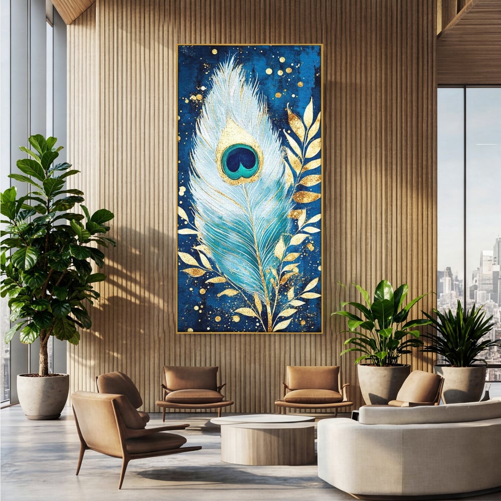 Tablou Canvas Premium, LuxCanva® M1402, O Pana Fermecata, Paun, Penaj, Auriu, Stralucitor, Elegant, Lux, Exotic, Rafinament, Detaliat, Abstract, Birou, Living, Camera Copil