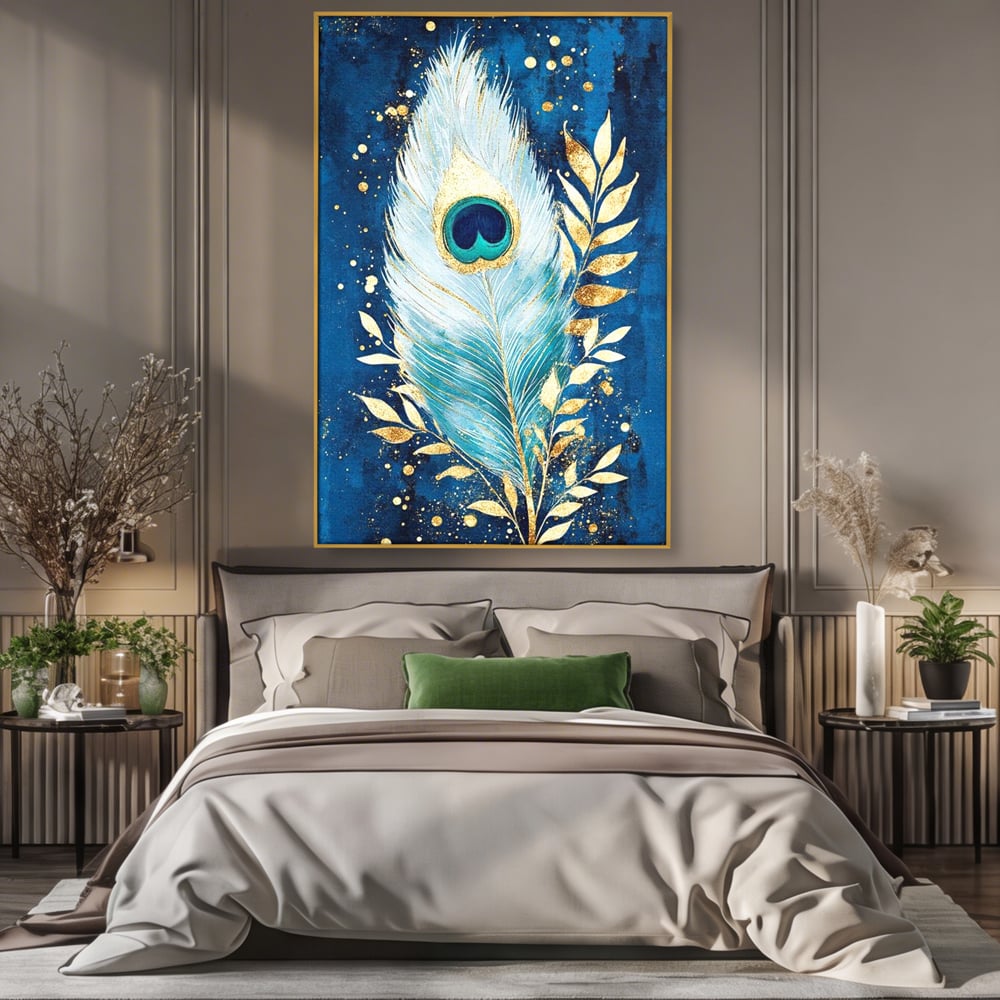 Tablou Canvas Premium, LuxCanva® M1402, O Pana Fermecata, Paun, Penaj, Auriu, Stralucitor, Elegant, Lux, Exotic, Rafinament, Detaliat, Abstract, Birou, Living, Camera Copil