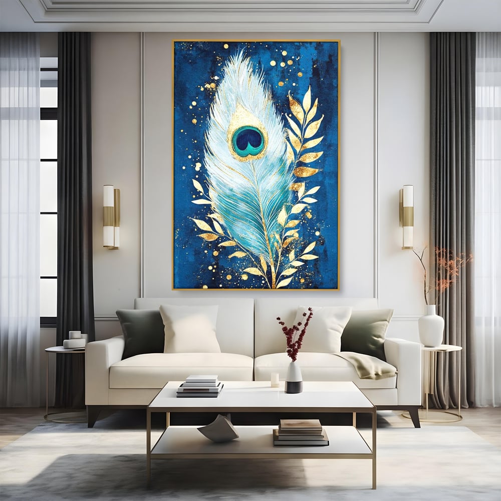Tablou Canvas Premium, LuxCanva® M1402, O Pana Fermecata, Paun, Penaj, Auriu, Stralucitor, Elegant, Lux, Exotic, Rafinament, Detaliat, Abstract, Birou, Living, Camera Copil
