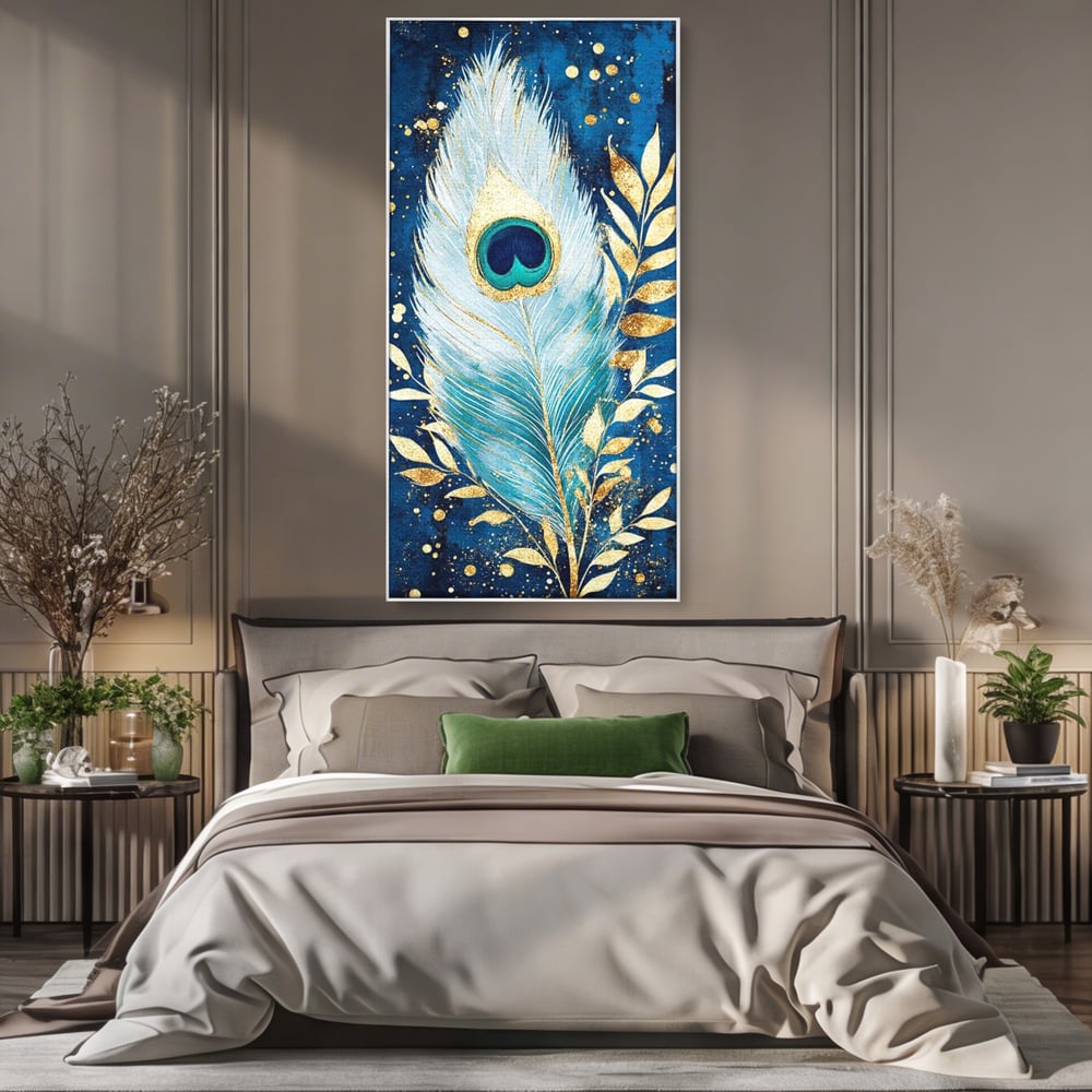 Tablou Canvas Premium, LuxCanva® M1402, O Pana Fermecata, Paun, Penaj, Auriu, Stralucitor, Elegant, Lux, Exotic, Rafinament, Detaliat, Abstract, Birou, Living, Camera Copil