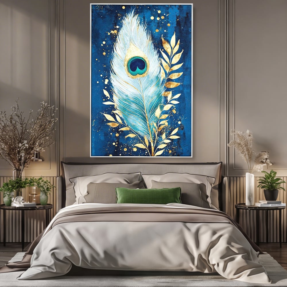 Tablou Canvas Premium, LuxCanva® M1402, O Pana Fermecata, Paun, Penaj, Auriu, Stralucitor, Elegant, Lux, Exotic, Rafinament, Detaliat, Abstract, Birou, Living, Camera Copil