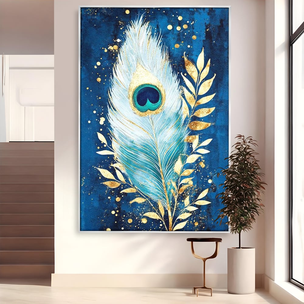 Tablou Canvas Premium, LuxCanva® M1402, O Pana Fermecata, Paun, Penaj, Auriu, Stralucitor, Elegant, Lux, Exotic, Rafinament, Detaliat, Abstract, Birou, Living, Camera Copil