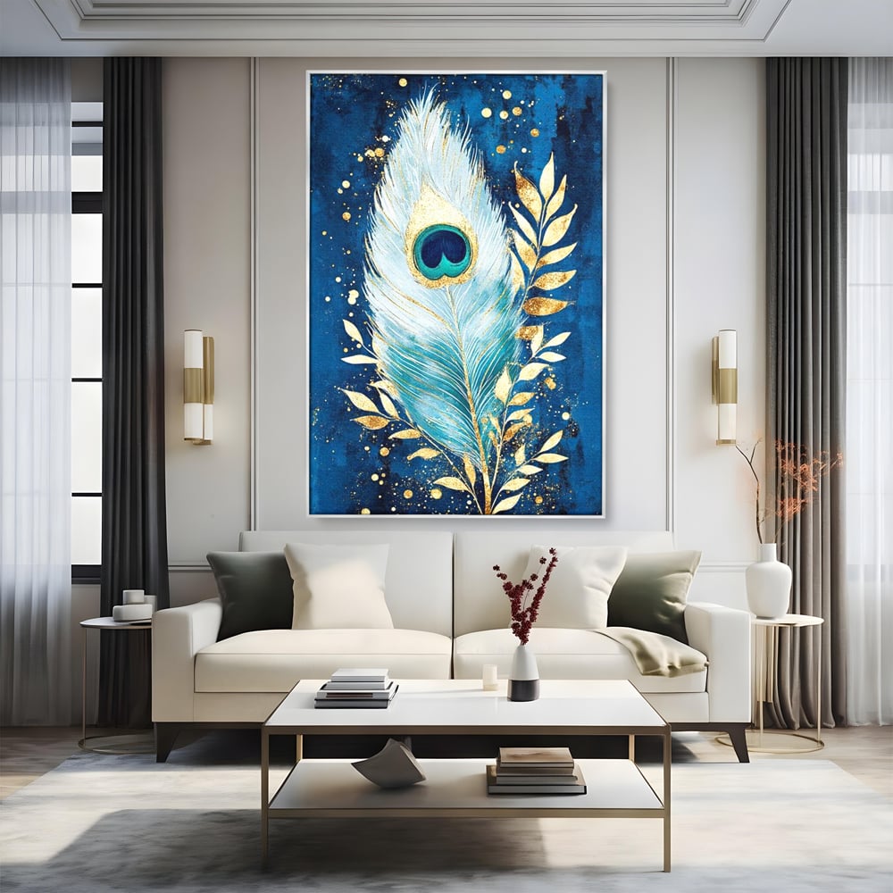 Tablou Canvas Premium, LuxCanva® M1402, O Pana Fermecata, Paun, Penaj, Auriu, Stralucitor, Elegant, Lux, Exotic, Rafinament, Detaliat, Abstract, Birou, Living, Camera Copil