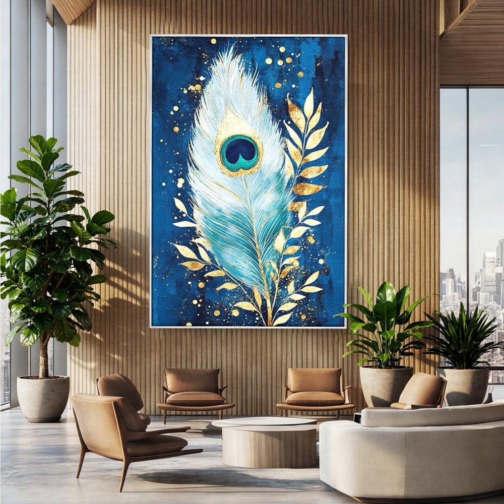 Tablou Canvas Premium, LuxCanva® M1402, O Pana Fermecata, Paun, Penaj, Auriu, Stralucitor, Elegant, Lux, Exotic, Rafinament, Detaliat, Abstract, Birou, Living, Camera Copil