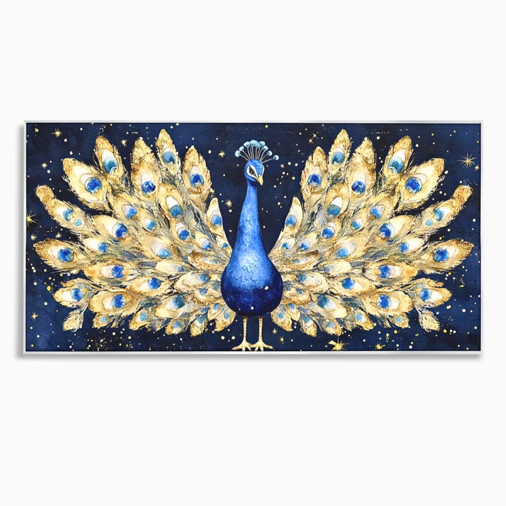 Tablou Canvas Premium, LuxCanva® M1403, Cantecul Noptii, Nocturn, Stele, Cosmic, Exotic, Splendoare, Frumusete, Pasare, Paun, Pene, Auriu, Birou, Living, Camera Copil