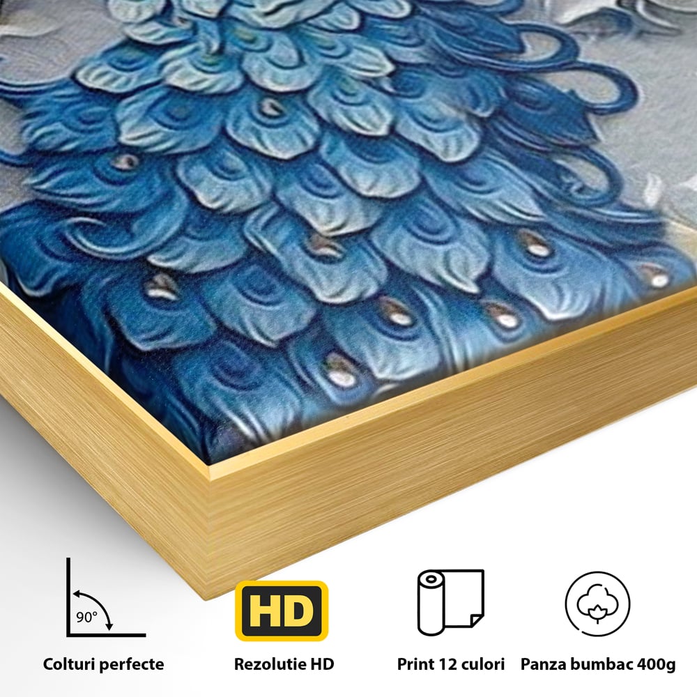 Tablou Canvas Premium, LuxCanva® M1404, Ascuns printre Magnolii, Pasare, Penaj, Flori, Ramuri, Eleganta, Paun, Coada, Petale, Natura, Pictura, Birou, Living, Camera Copil
