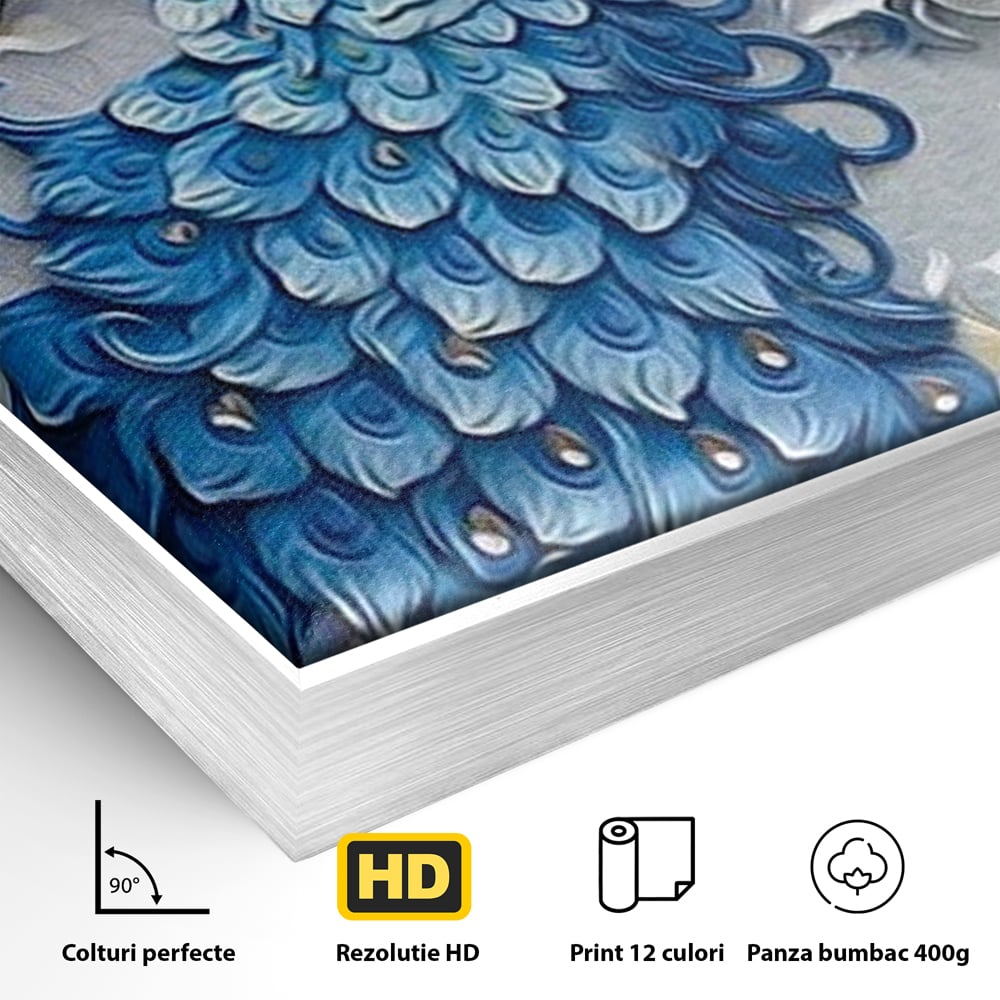 Tablou Canvas Premium, LuxCanva® M1404, Ascuns printre Magnolii, Pasare, Penaj, Flori, Ramuri, Eleganta, Paun, Coada, Petale, Natura, Pictura, Birou, Living, Camera Copil