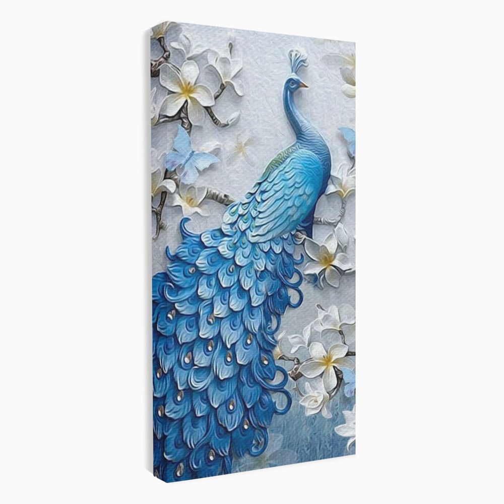 Tablou Canvas Premium, LuxCanva® M1404, Ascuns printre Magnolii, Pasare, Penaj, Flori, Ramuri, Eleganta, Paun, Coada, Petale, Natura, Pictura, Birou, Living, Camera Copil
