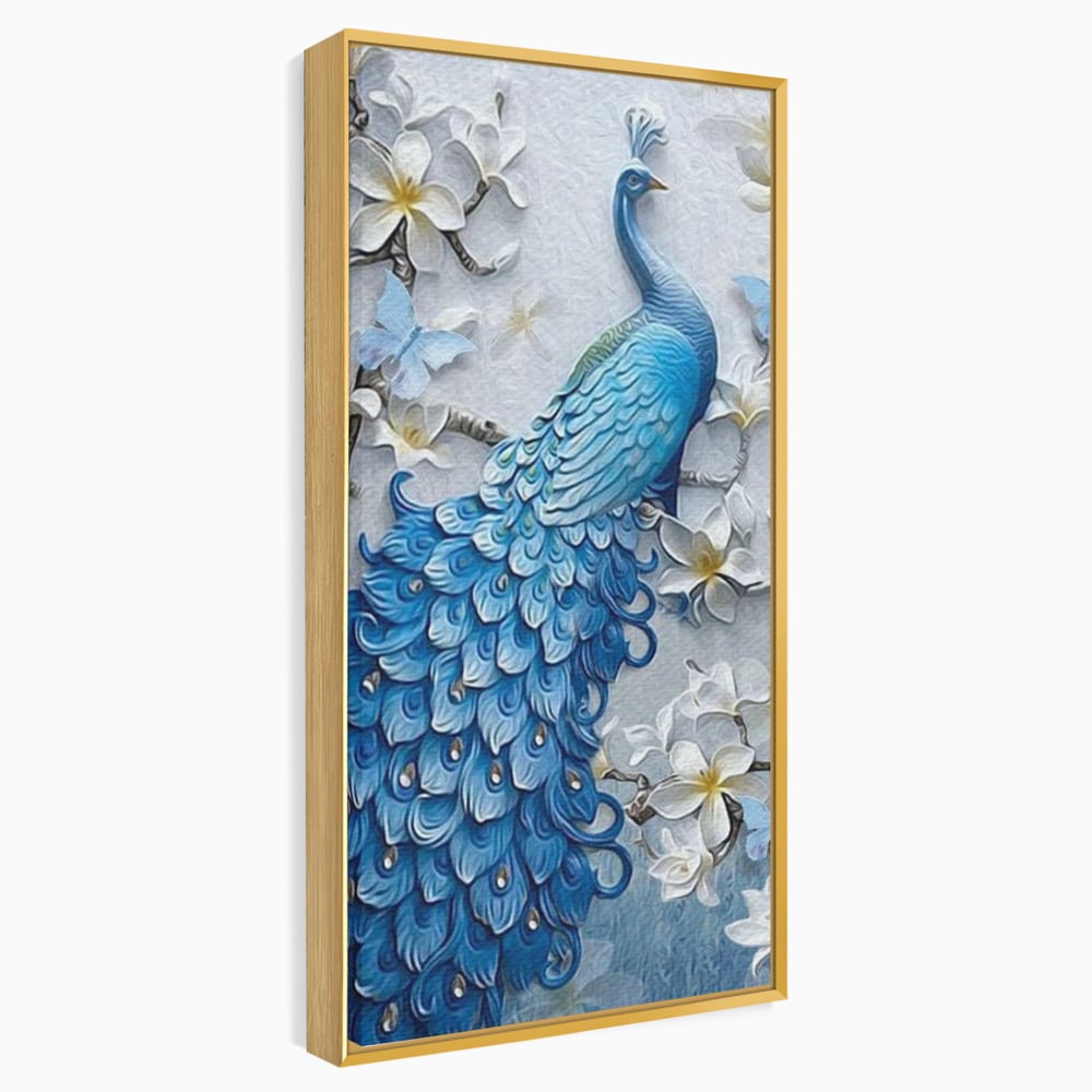 Tablou Canvas Premium, LuxCanva® M1404, Ascuns printre Magnolii, Pasare, Penaj, Flori, Ramuri, Eleganta, Paun, Coada, Petale, Natura, Pictura, Birou, Living, Camera Copil
