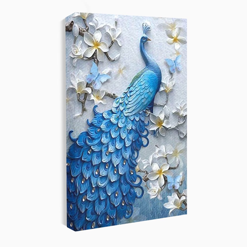 Tablou Canvas Premium, LuxCanva® M1404, Ascuns printre Magnolii, Pasare, Penaj, Flori, Ramuri, Eleganta, Paun, Coada, Petale, Natura, Pictura, Birou, Living, Camera Copil