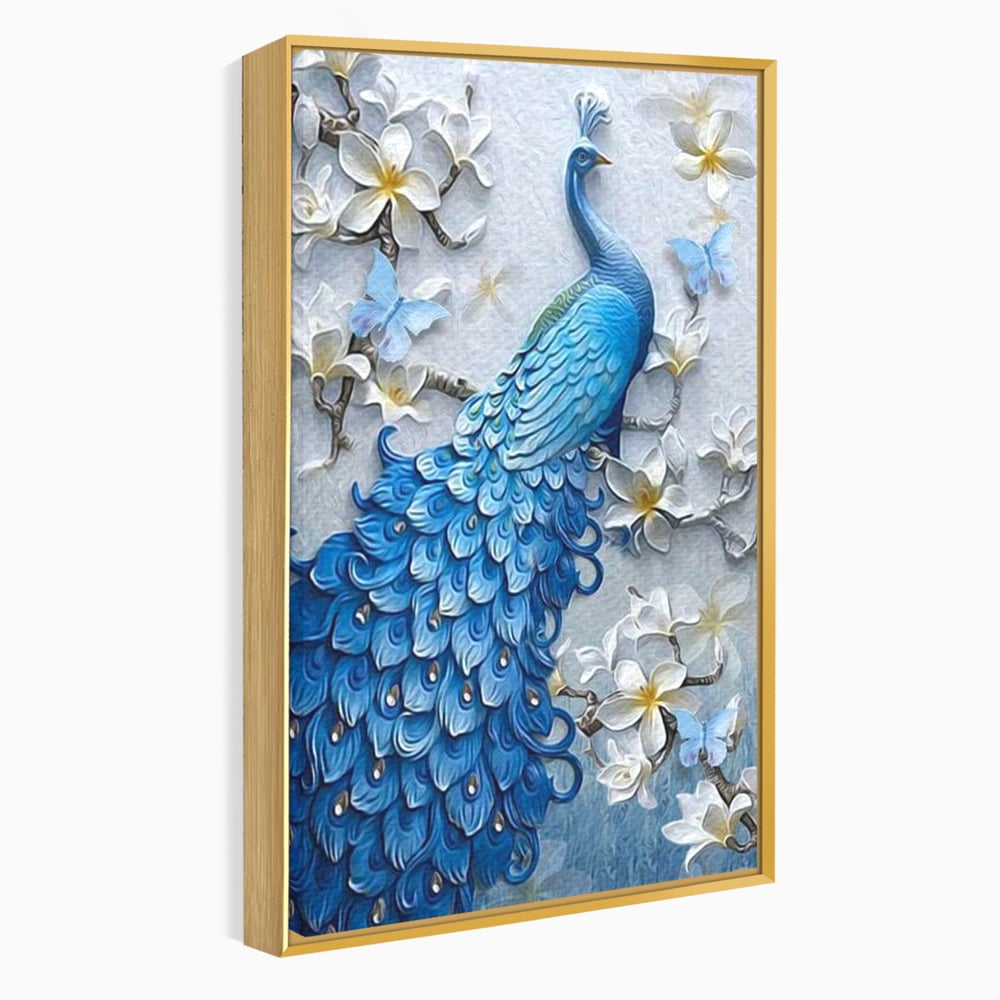 Tablou Canvas Premium, LuxCanva® M1404, Ascuns printre Magnolii, Pasare, Penaj, Flori, Ramuri, Eleganta, Paun, Coada, Petale, Natura, Pictura, Birou, Living, Camera Copil