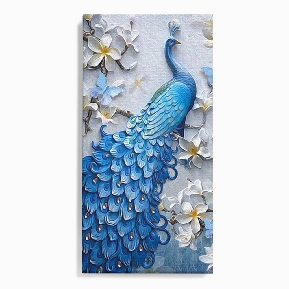 Tablou Canvas Premium, LuxCanva® M1404, Ascuns printre Magnolii, Pasare, Penaj, Flori, Ramuri, Eleganta, Paun, Coada, Petale, Natura, Pictura, Birou, Living, Camera Copil