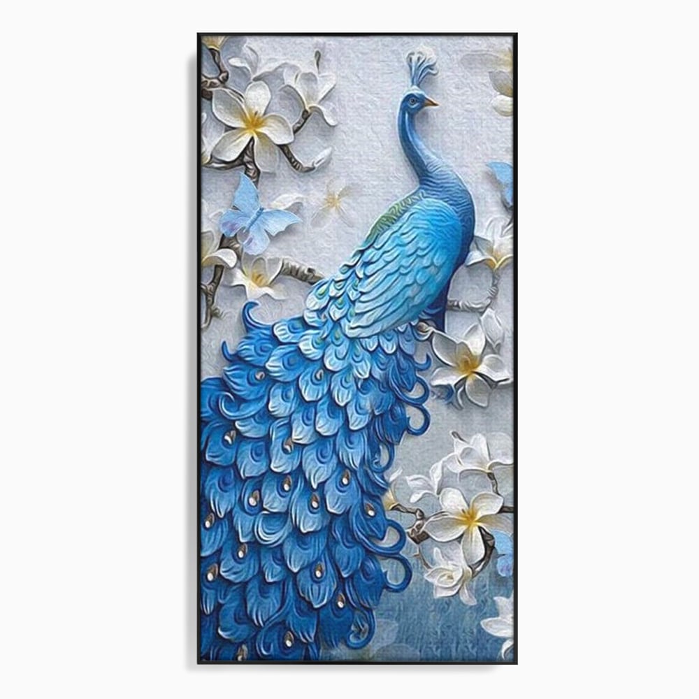 Tablou Canvas Premium, LuxCanva® M1404, Ascuns printre Magnolii, Pasare, Penaj, Flori, Ramuri, Eleganta, Paun, Coada, Petale, Natura, Pictura, Birou, Living, Camera Copil
