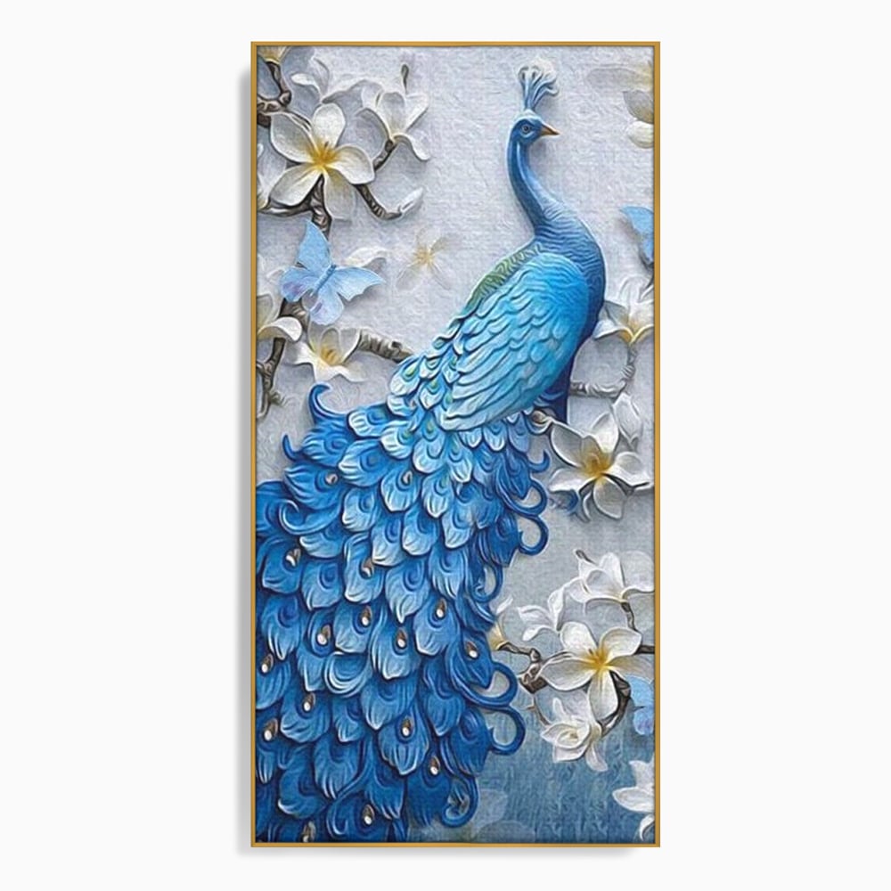 Tablou Canvas Premium, LuxCanva® M1404, Ascuns printre Magnolii, Pasare, Penaj, Flori, Ramuri, Eleganta, Paun, Coada, Petale, Natura, Pictura, Birou, Living, Camera Copil