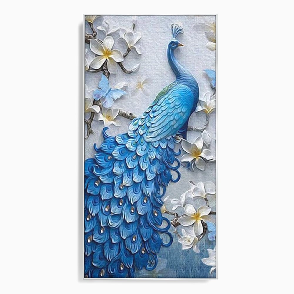 Tablou Canvas Premium, LuxCanva® M1404, Ascuns printre Magnolii, Pasare, Penaj, Flori, Ramuri, Eleganta, Paun, Coada, Petale, Natura, Pictura, Birou, Living, Camera Copil