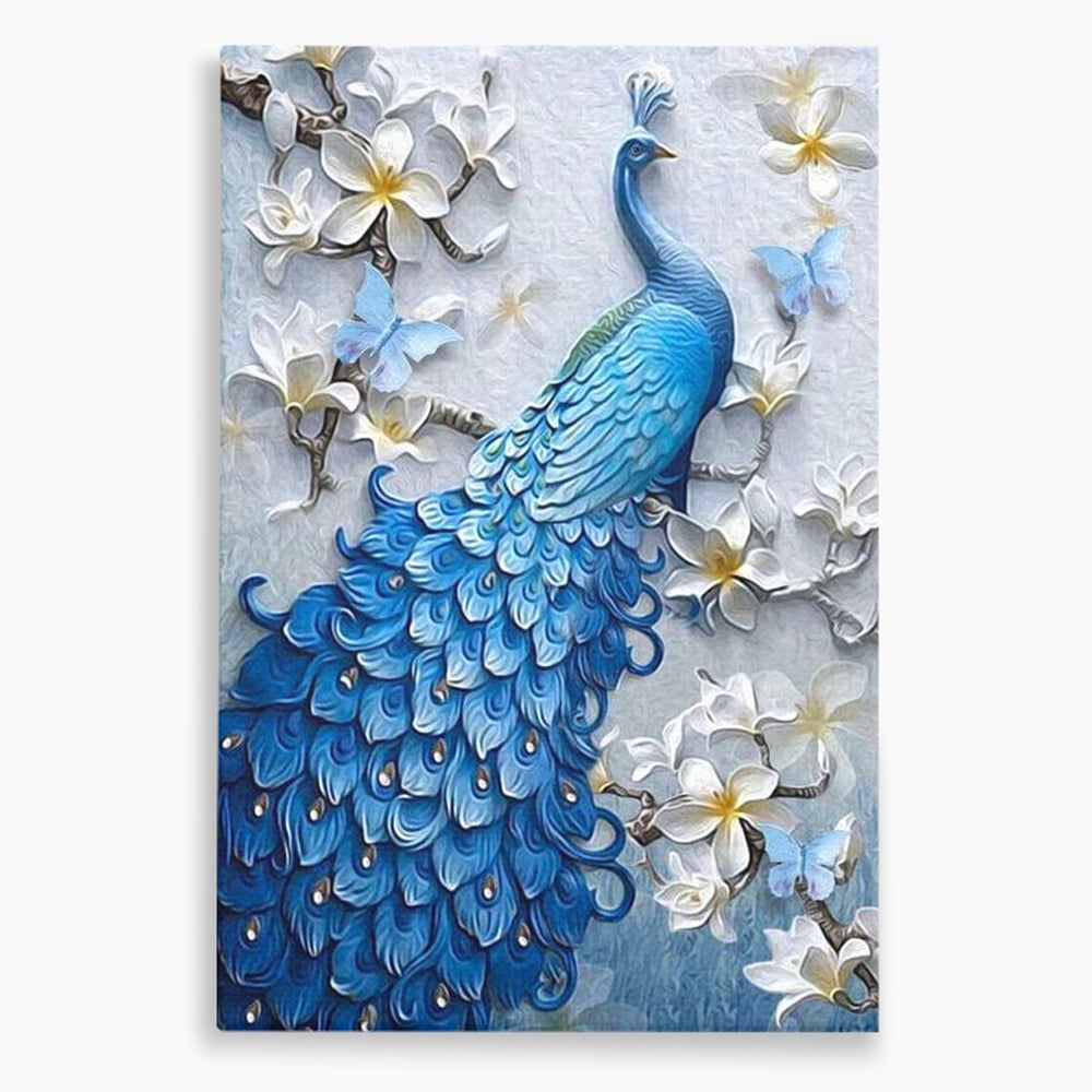 Tablou Canvas Premium, LuxCanva® M1404, Ascuns printre Magnolii, Pasare, Penaj, Flori, Ramuri, Eleganta, Paun, Coada, Petale, Natura, Pictura, Birou, Living, Camera Copil