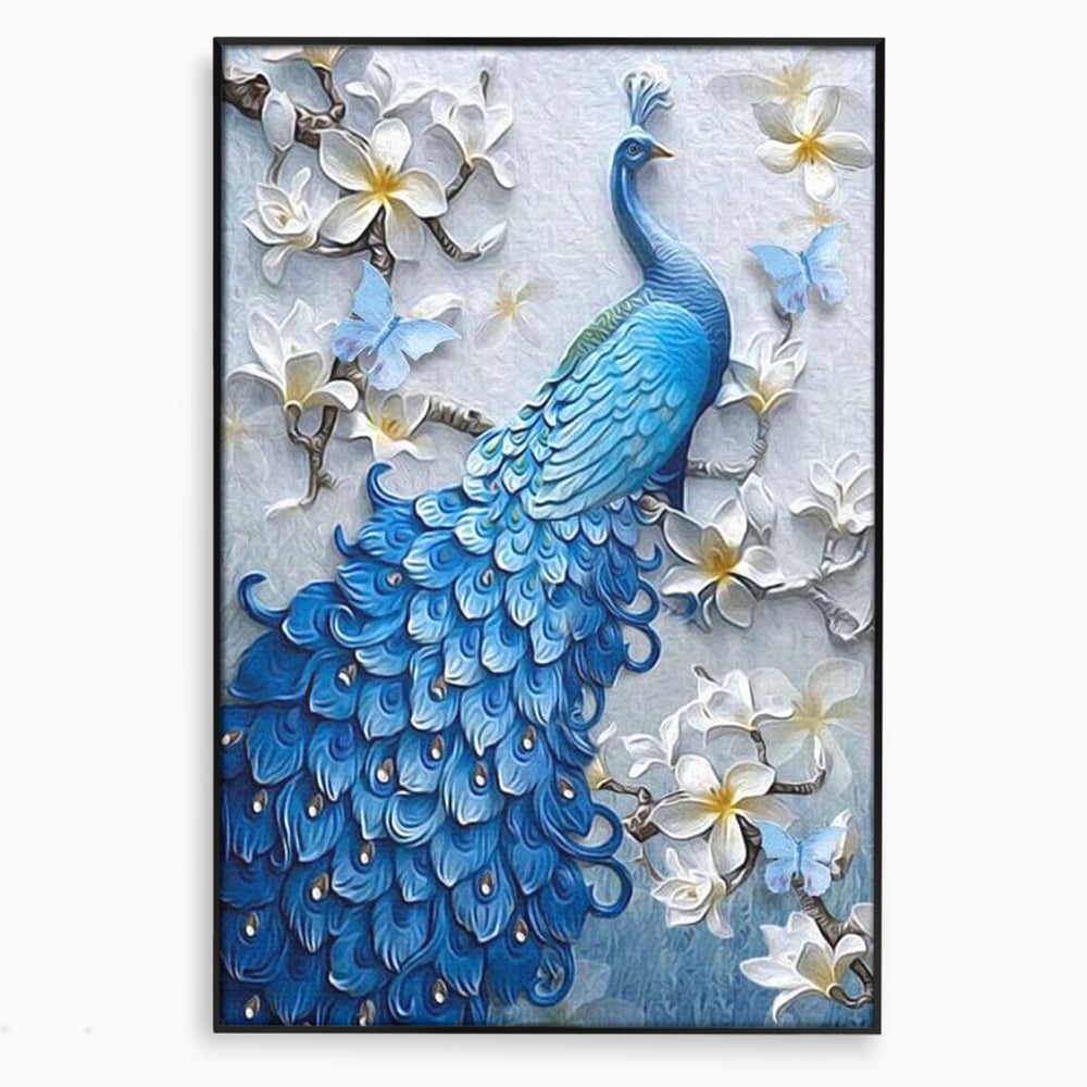Tablou Canvas Premium, LuxCanva® M1404, Ascuns printre Magnolii, Pasare, Penaj, Flori, Ramuri, Eleganta, Paun, Coada, Petale, Natura, Pictura, Birou, Living, Camera Copil