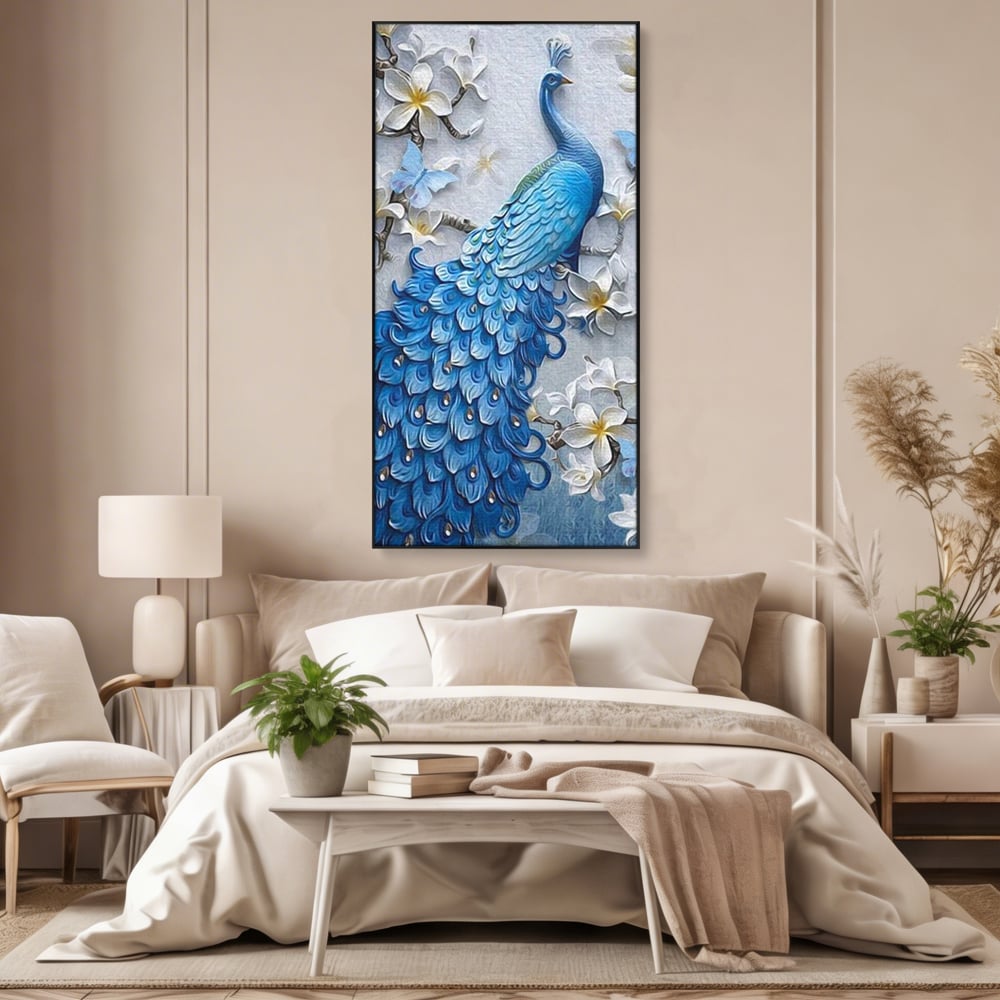 Tablou Canvas Premium, LuxCanva® M1404, Ascuns printre Magnolii, Pasare, Penaj, Flori, Ramuri, Eleganta, Paun, Coada, Petale, Natura, Pictura, Birou, Living, Camera Copil