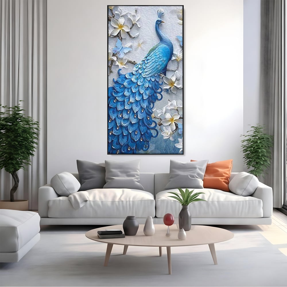 Tablou Canvas Premium, LuxCanva® M1404, Ascuns printre Magnolii, Pasare, Penaj, Flori, Ramuri, Eleganta, Paun, Coada, Petale, Natura, Pictura, Birou, Living, Camera Copil