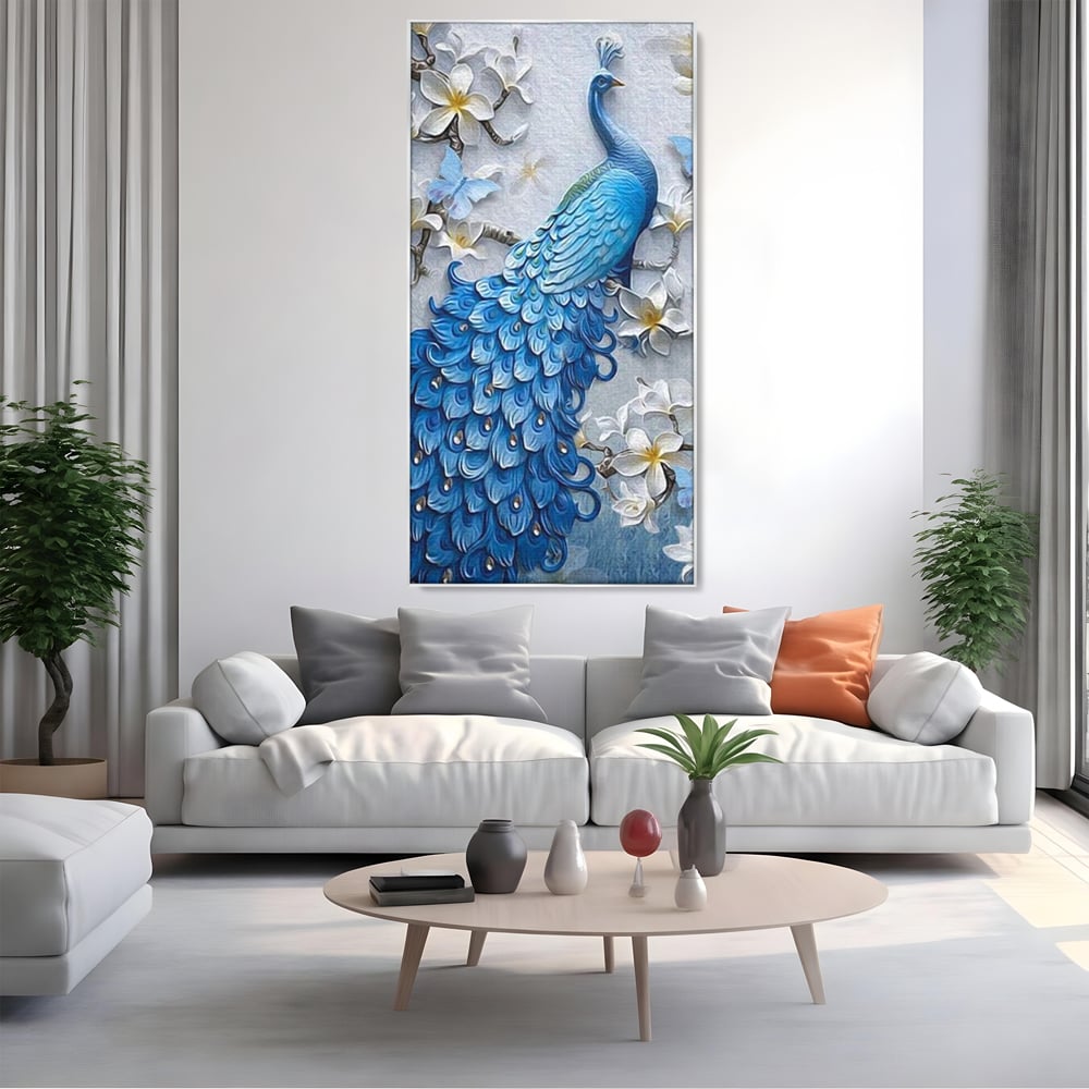 Tablou Canvas Premium, LuxCanva® M1404, Ascuns printre Magnolii, Pasare, Penaj, Flori, Ramuri, Eleganta, Paun, Coada, Petale, Natura, Pictura, Birou, Living, Camera Copil