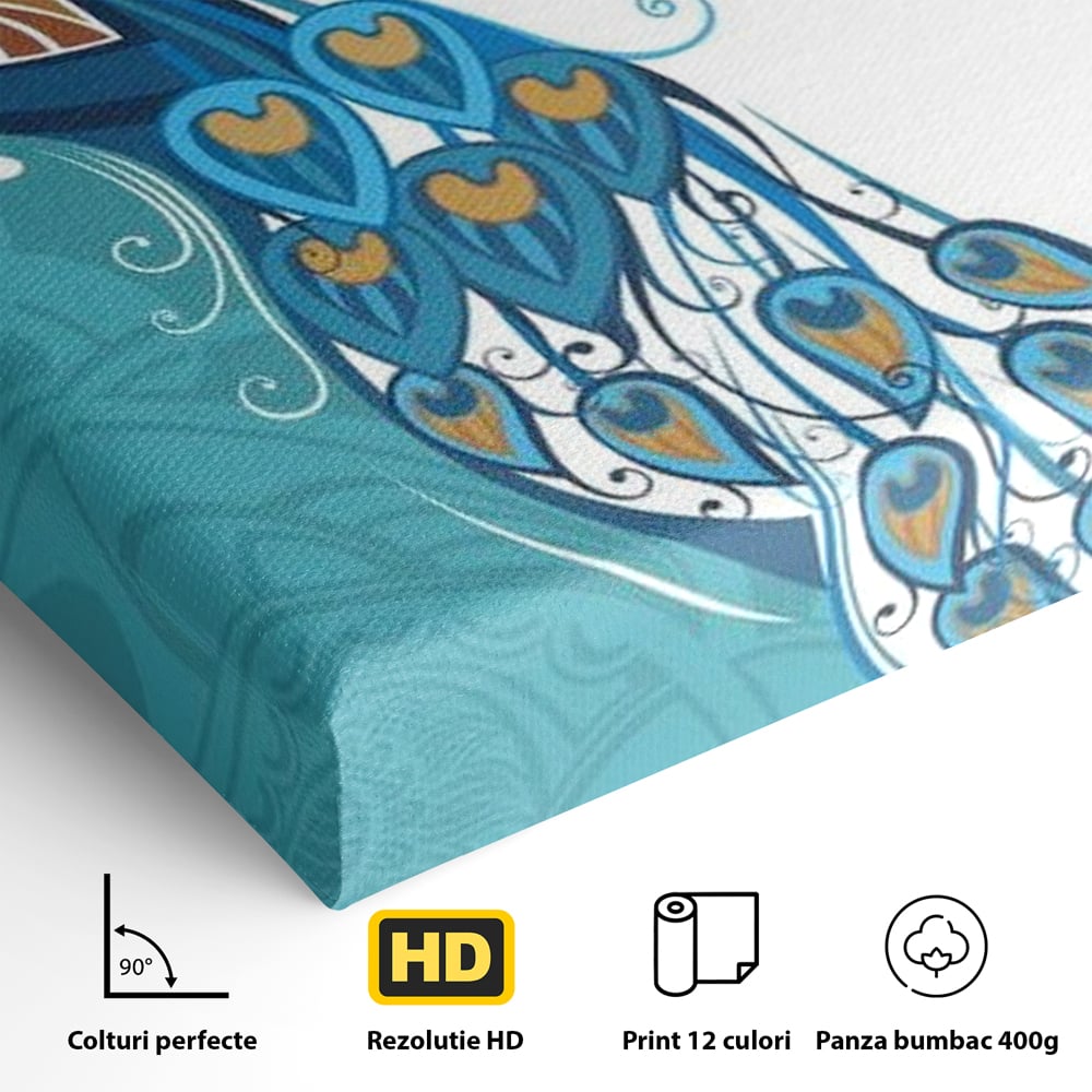 Leinwand Premium Canvas Wandkunst, LuxCanva® M1405, Exotische Essenz, Abstrakte Kunst, Grafik, Modern, Malerei, Pfau, Feder, Design, Vogel, Charmant, Büro, Wohnen, Kinderzimmer