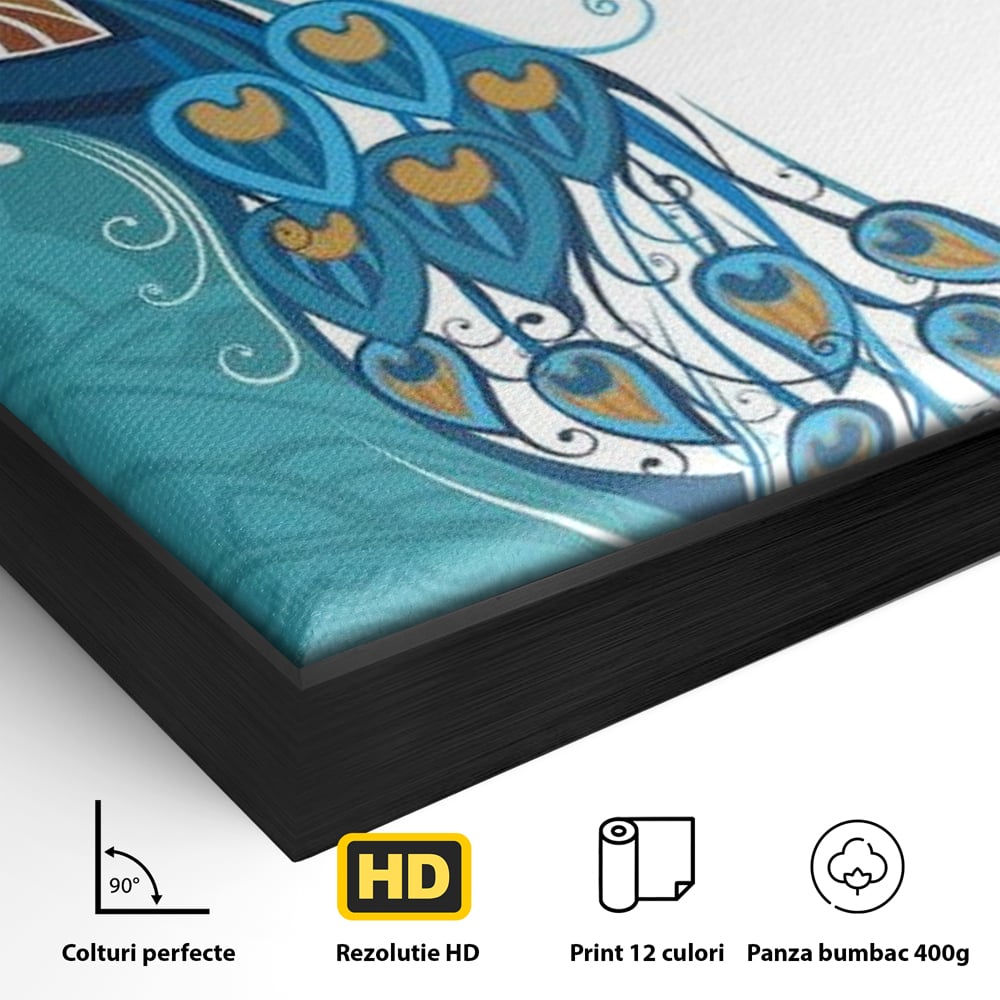 Leinwand Premium Canvas Wandkunst, LuxCanva® M1405, Exotische Essenz, Abstrakte Kunst, Grafik, Modern, Malerei, Pfau, Feder, Design, Vogel, Charmant, Büro, Wohnen, Kinderzimmer
