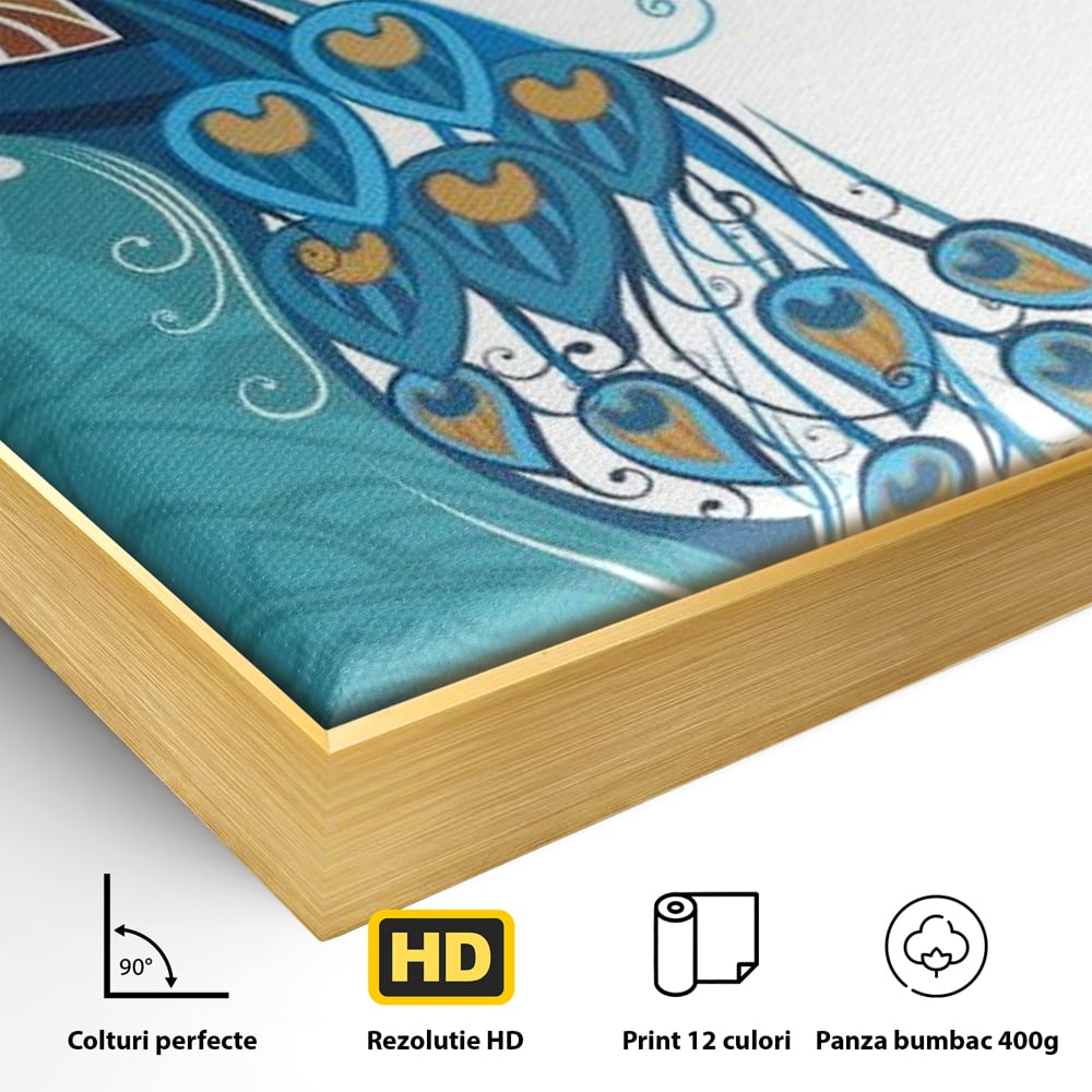 Leinwand Premium Canvas Wandkunst, LuxCanva® M1405, Exotische Essenz, Abstrakte Kunst, Grafik, Modern, Malerei, Pfau, Feder, Design, Vogel, Charmant, Büro, Wohnen, Kinderzimmer