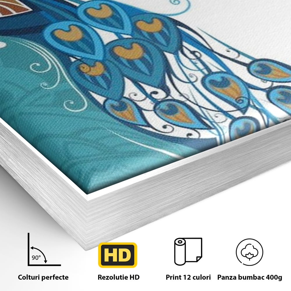 Leinwand Premium Canvas Wandkunst, LuxCanva® M1405, Exotische Essenz, Abstrakte Kunst, Grafik, Modern, Malerei, Pfau, Feder, Design, Vogel, Charmant, Büro, Wohnen, Kinderzimmer