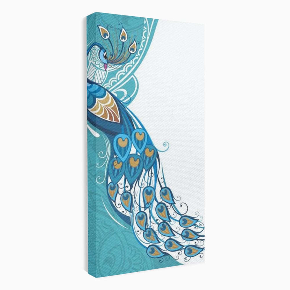 Leinwand Premium Canvas Wandkunst, LuxCanva® M1405, Exotische Essenz, Abstrakte Kunst, Grafik, Modern, Malerei, Pfau, Feder, Design, Vogel, Charmant, Büro, Wohnen, Kinderzimmer