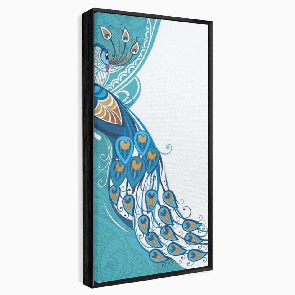 Leinwand Premium Canvas Wandkunst, LuxCanva® M1405, Exotische Essenz, Abstrakte Kunst, Grafik, Modern, Malerei, Pfau, Feder, Design, Vogel, Charmant, Büro, Wohnen, Kinderzimmer