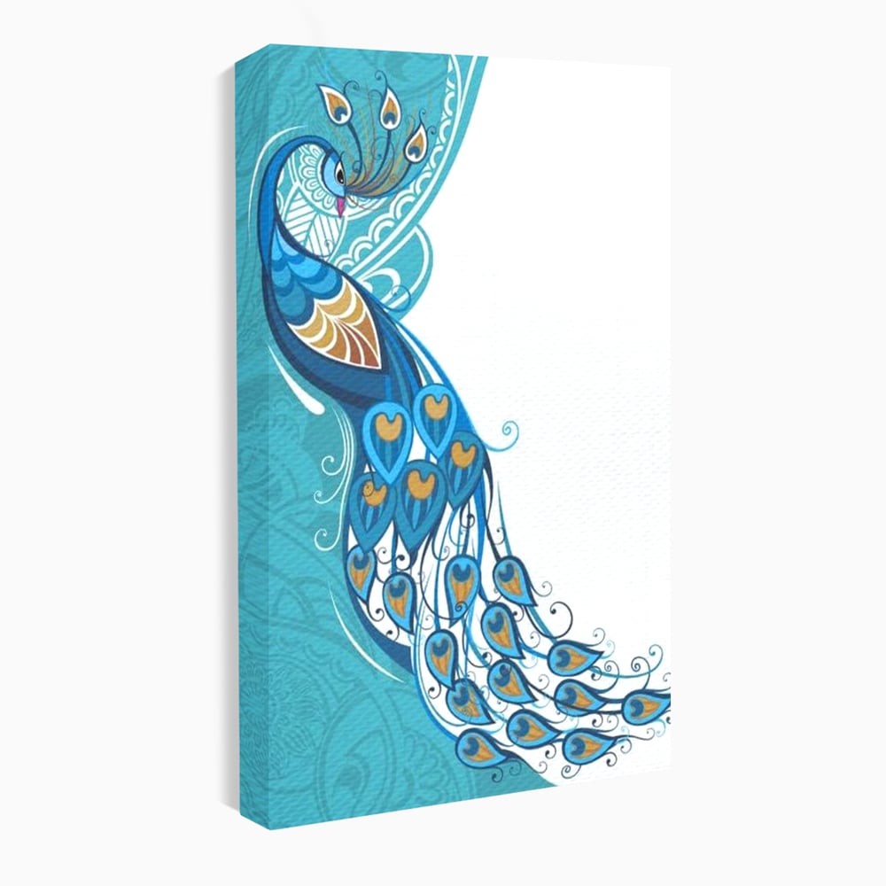 Leinwand Premium Canvas Wandkunst, LuxCanva® M1405, Exotische Essenz, Abstrakte Kunst, Grafik, Modern, Malerei, Pfau, Feder, Design, Vogel, Charmant, Büro, Wohnen, Kinderzimmer