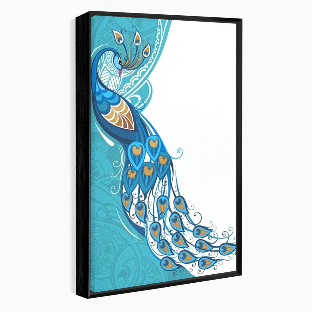 Leinwand Premium Canvas Wandkunst, LuxCanva® M1405, Exotische Essenz, Abstrakte Kunst, Grafik, Modern, Malerei, Pfau, Feder, Design, Vogel, Charmant, Büro, Wohnen, Kinderzimmer