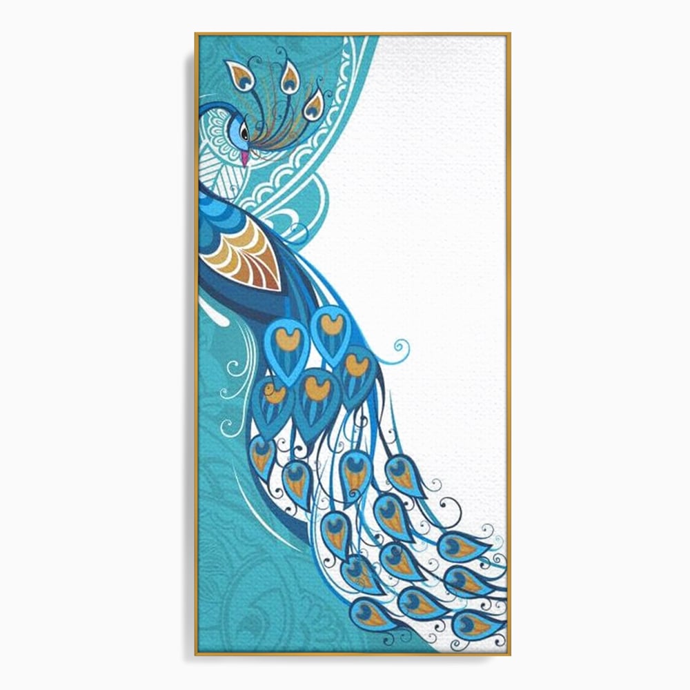 Leinwand Premium Canvas Wandkunst, LuxCanva® M1405, Exotische Essenz, Abstrakte Kunst, Grafik, Modern, Malerei, Pfau, Feder, Design, Vogel, Charmant, Büro, Wohnen, Kinderzimmer
