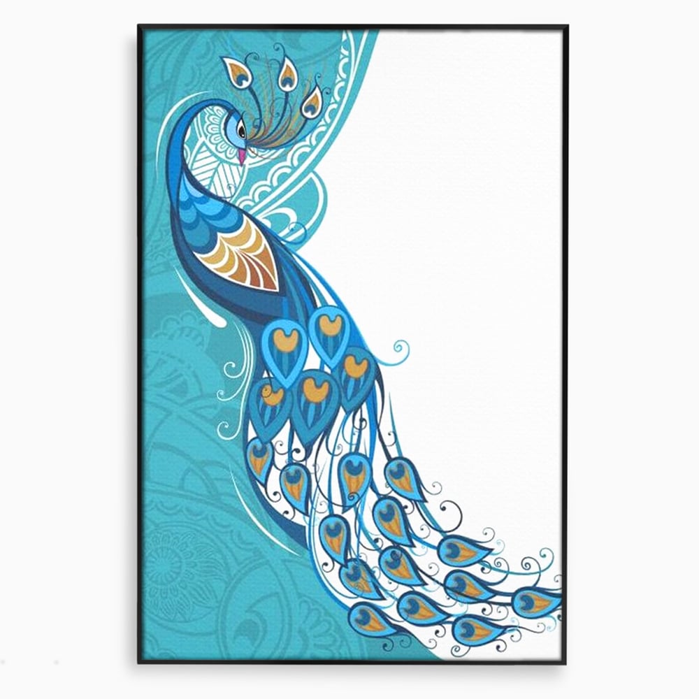 Leinwand Premium Canvas Wandkunst, LuxCanva® M1405, Exotische Essenz, Abstrakte Kunst, Grafik, Modern, Malerei, Pfau, Feder, Design, Vogel, Charmant, Büro, Wohnen, Kinderzimmer