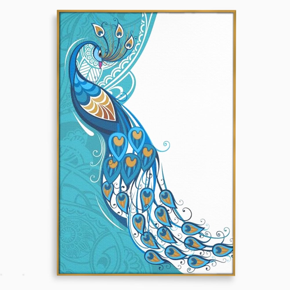 Leinwand Premium Canvas Wandkunst, LuxCanva® M1405, Exotische Essenz, Abstrakte Kunst, Grafik, Modern, Malerei, Pfau, Feder, Design, Vogel, Charmant, Büro, Wohnen, Kinderzimmer