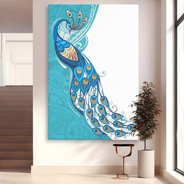 Leinwand Premium Canvas Wandkunst, LuxCanva® M1405, Exotische Essenz, Abstrakte Kunst, Grafik, Modern, Malerei, Pfau, Feder, Design, Vogel, Charmant, Büro, Wohnen, Kinderzimmer