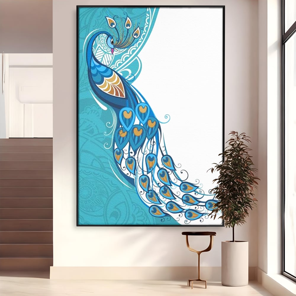 Leinwand Premium Canvas Wandkunst, LuxCanva® M1405, Exotische Essenz, Abstrakte Kunst, Grafik, Modern, Malerei, Pfau, Feder, Design, Vogel, Charmant, Büro, Wohnen, Kinderzimmer