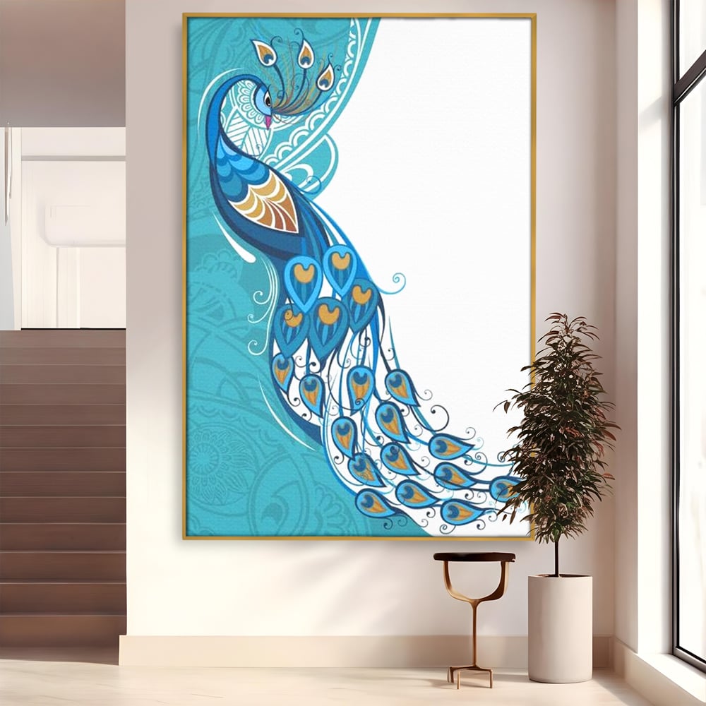 Leinwand Premium Canvas Wandkunst, LuxCanva® M1405, Exotische Essenz, Abstrakte Kunst, Grafik, Modern, Malerei, Pfau, Feder, Design, Vogel, Charmant, Büro, Wohnen, Kinderzimmer