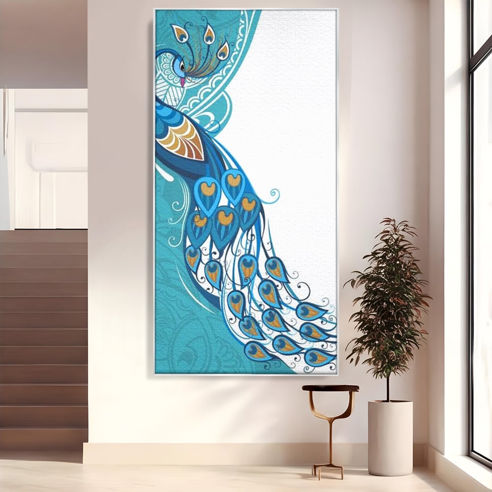 Leinwand Premium Canvas Wandkunst, LuxCanva® M1405, Exotische Essenz, Abstrakte Kunst, Grafik, Modern, Malerei, Pfau, Feder, Design, Vogel, Charmant, Büro, Wohnen, Kinderzimmer
