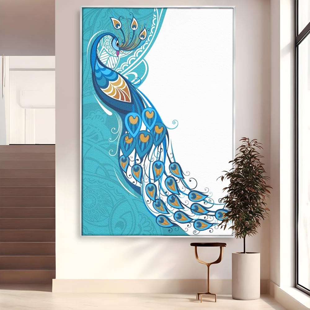 Leinwand Premium Canvas Wandkunst, LuxCanva® M1405, Exotische Essenz, Abstrakte Kunst, Grafik, Modern, Malerei, Pfau, Feder, Design, Vogel, Charmant, Büro, Wohnen, Kinderzimmer