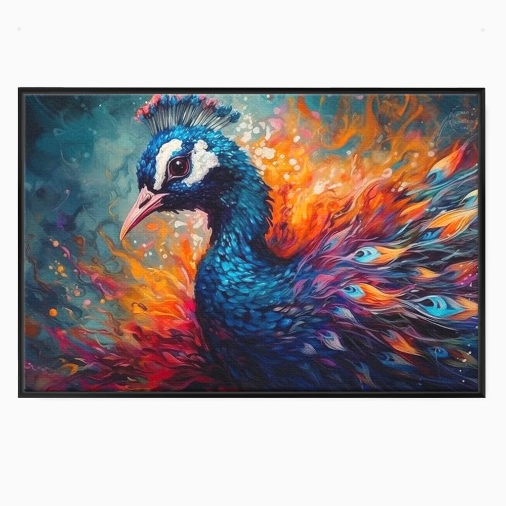 Tablou Canvas Premium, LuxCanva® M1407, Coroana Naturii, Culori Vibrante, Paun, Pasare, Penaj, Splendoare, Exotic, Flacari, Pictura, Abstract, Birou, Living, Camera Copil