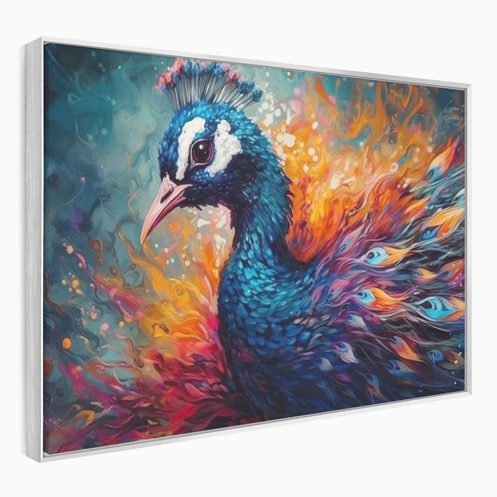 Tablou Canvas Premium, LuxCanva® M1407, Coroana Naturii, Culori Vibrante, Paun, Pasare, Penaj, Splendoare, Exotic, Flacari, Pictura, Abstract, Birou, Living, Camera Copil