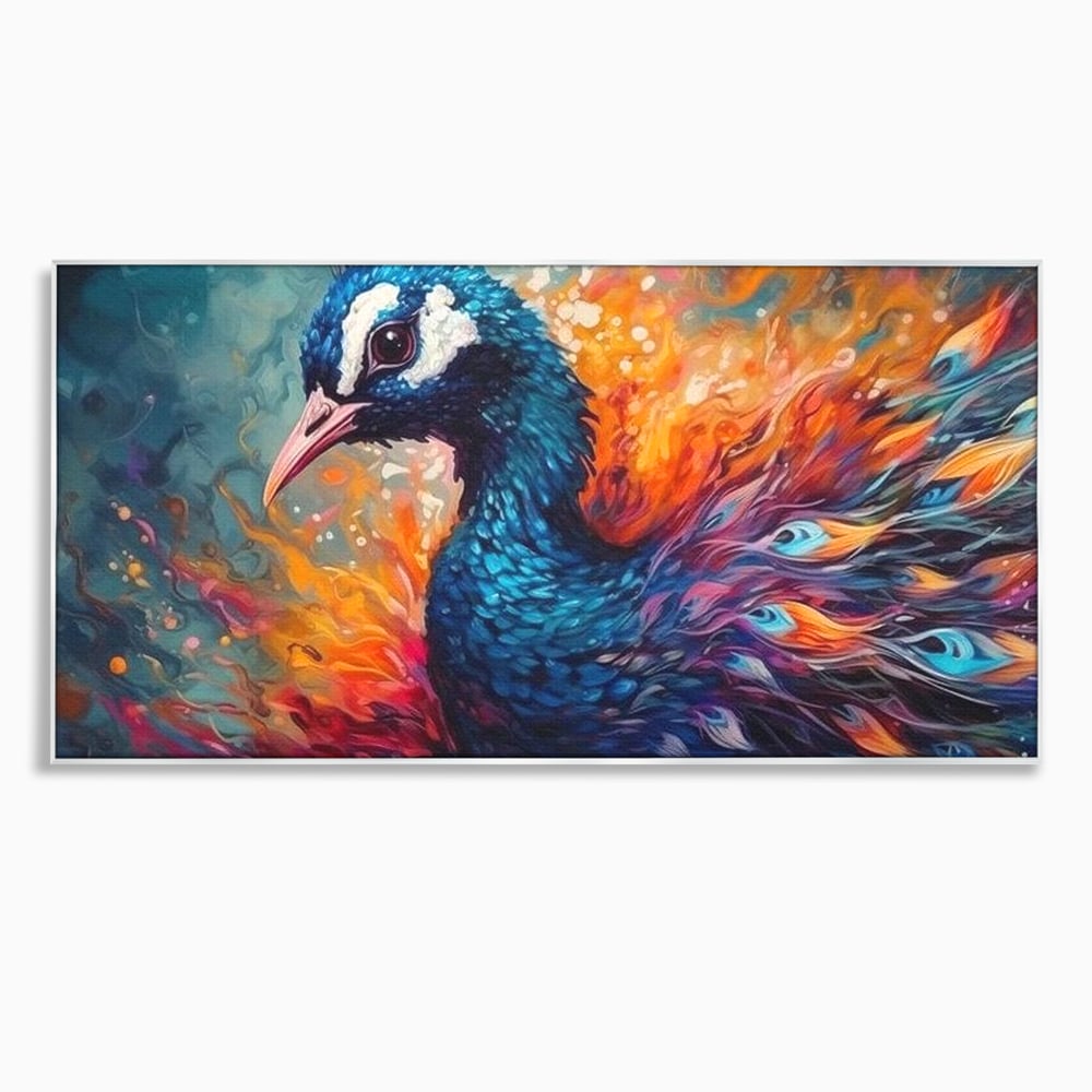Tablou Canvas Premium, LuxCanva® M1407, Coroana Naturii, Culori Vibrante, Paun, Pasare, Penaj, Splendoare, Exotic, Flacari, Pictura, Abstract, Birou, Living, Camera Copil