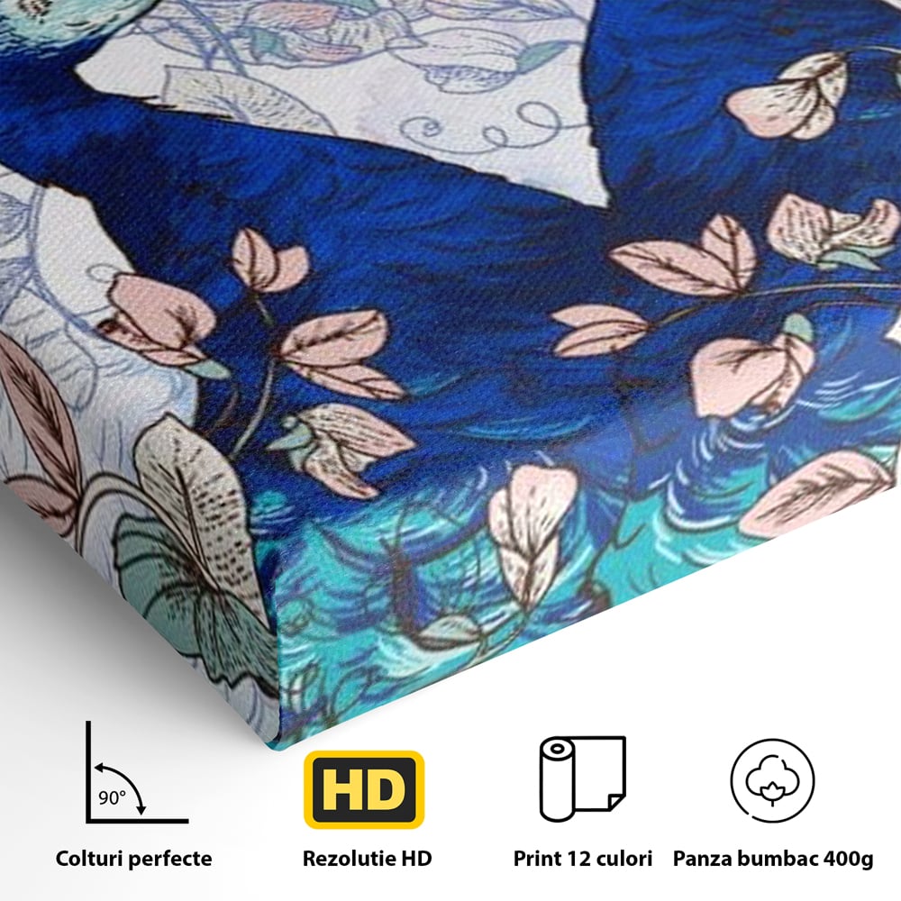 Tablou Canvas Premium, LuxCanva® M1409, Dragoste Imperiala, Pereche, Cuplu, Iubire, Simetrie, Flori, Desen, Pasari, Penaj, Pauni, Abstract, Birou, Living, Camera Copil