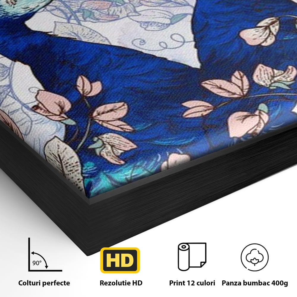 Tablou Canvas Premium, LuxCanva® M1409, Dragoste Imperiala, Pereche, Cuplu, Iubire, Simetrie, Flori, Desen, Pasari, Penaj, Pauni, Abstract, Birou, Living, Camera Copil