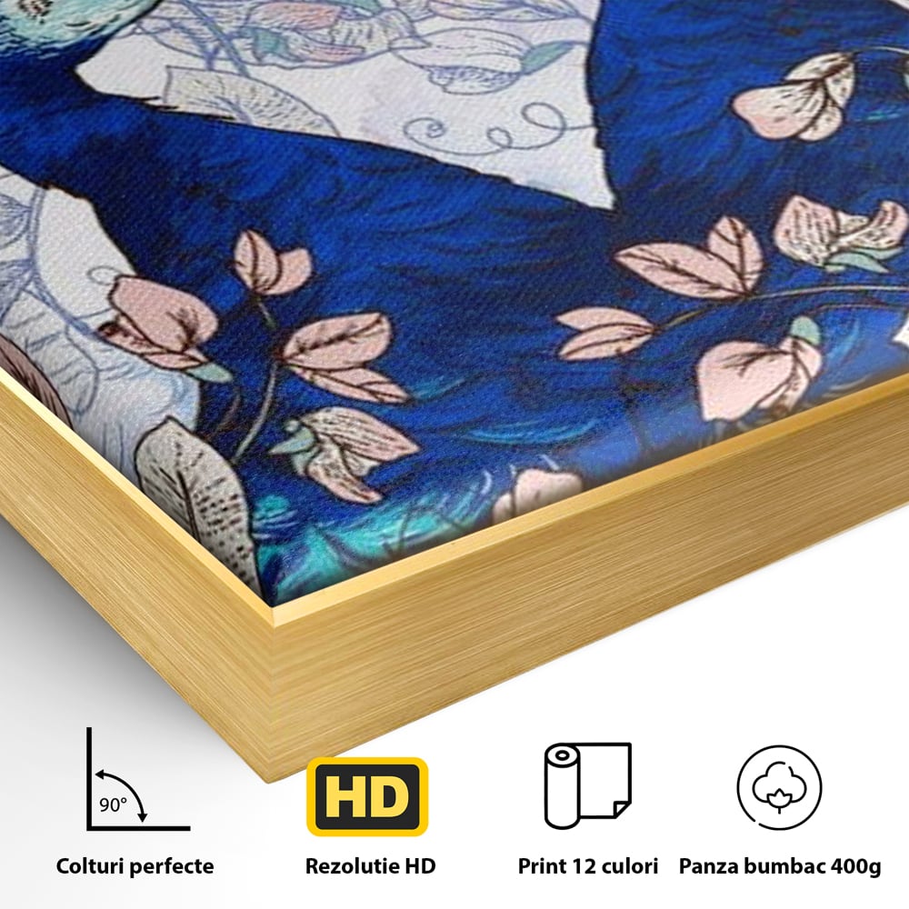 Tablou Canvas Premium, LuxCanva® M1409, Dragoste Imperiala, Pereche, Cuplu, Iubire, Simetrie, Flori, Desen, Pasari, Penaj, Pauni, Abstract, Birou, Living, Camera Copil