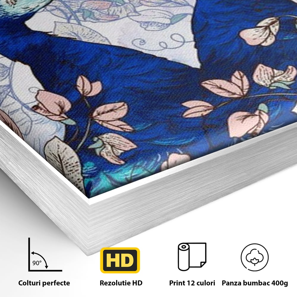 Tablou Canvas Premium, LuxCanva® M1409, Dragoste Imperiala, Pereche, Cuplu, Iubire, Simetrie, Flori, Desen, Pasari, Penaj, Pauni, Abstract, Birou, Living, Camera Copil